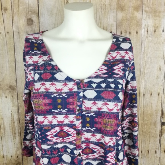Lucky Brand Tribal Border Button Up Shirt Small - Picture 4 of 8